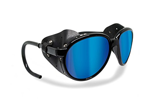 BERTONI Gafas de Sol Polarizadas de Montaña Glaciar Esqui Alpinismo Trekking - Mod. Cortina Italy – Color: Negro Brillante (Lente Humo Polarizada - Espejo Azul)