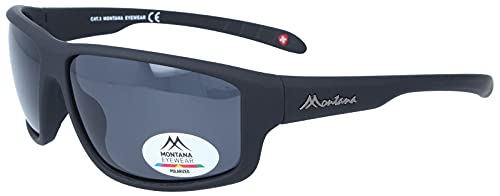 Montana Eyewear SP313 Gafas de sol polarizadas de plástico mate, incluye bolsa de tela, en negro-gris