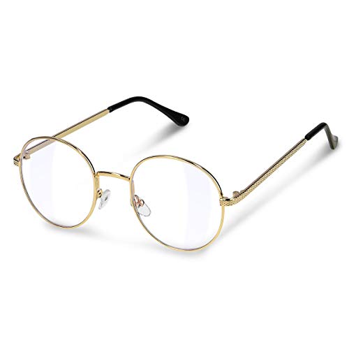 Navaris Gafas sin graduar - Gafas redondas estilo retro con cristal transparente - Para mujer hombre unisex - Sin prescripción - Gafas doradas
