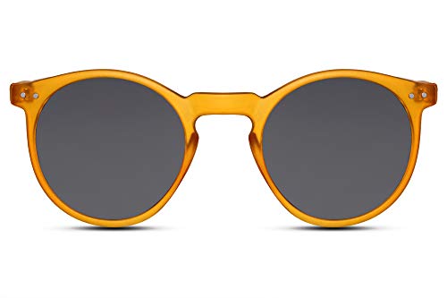 Cheapass Gafas de Sol Redondas con montura naranja mate y Lentes oscuras con protección UV400 Vintage para Hombre y Mujer