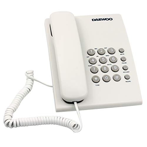 Daewoo Teléfono Fijo DTC -215 | Teléfono Fijo Fácil de Usar | Rellamada Último Número, Función Mute y Volumen Ajustable | Color Blanco