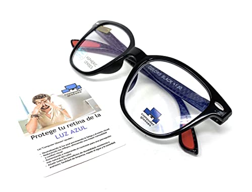 New Model Gafas de lectura con filtro bloqueo de LUZ AZUL para ver de cerca o gaming, ordenador, móvil. Anti fatiga FERWAY Professional UNISEX Venice (+0.00, Negro)