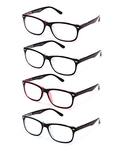 Pack de 4 Gafas de Lectura Vista Cansada Presbicia, Gafas de Hombre y Mujer Unisex con Montura de Pasta, Bisagras de Resorte, Para Leer, Ver de Cerca (+3.0 (803))
