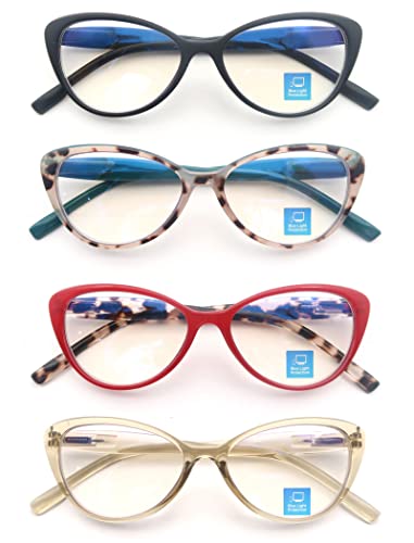 MODFANS Un Pack de 4 Gafas de Lectura Mujeres Anti Luz Azul,Lente Clara,Vision Clara - Ligeras Comodas,Colores Mezclados
