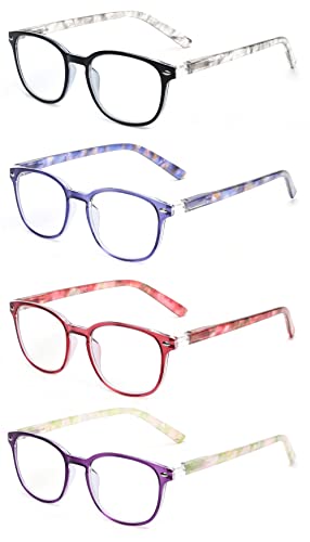 JM 4 Pack Gafas de Lectura Cuadrados, Cómodas Gafas Presbicia Para Mujer, Bisagra de Resorte Color Mixto +2.0