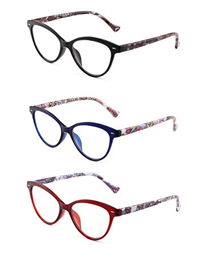 JM 3 Pack Gafas de Lectura Cuadrados, Cómodas Gafas Presbicia Para Mujer, Bisagra de Resorte Colores Mixtos +0.75