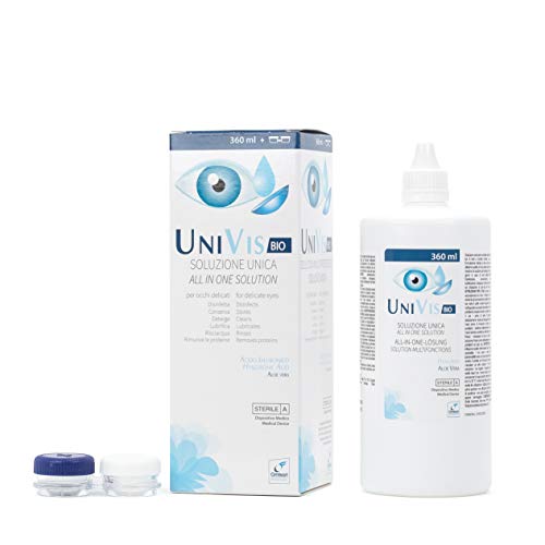 Univis Bio Solución única (con Ácido hialurónico y Aloe vera) para lentes de contacto, envase de 360 ml