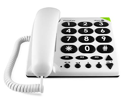 Doro PhoneEasy 311c Teléfono Fijo con Cable para Personas Mayores con Teclas Grandes, Marcación Rápida y Compatible con Audífonos (Blanco) [Versión Española]