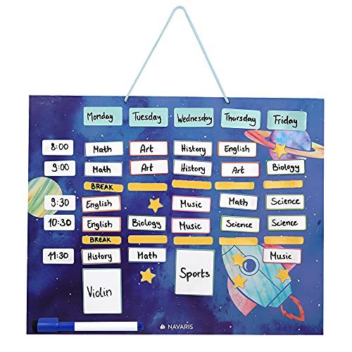 Navaris Horario magnético para niños - Planificador Organizador para la Nevera o Pared - Pizarra para planificar Calendario semanal Escolar - Azul